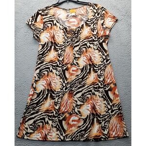 Ruby Rd. A-Line Dress Womens Large Multi Zebra‎ Print Beaded Scoop Neck Pullover